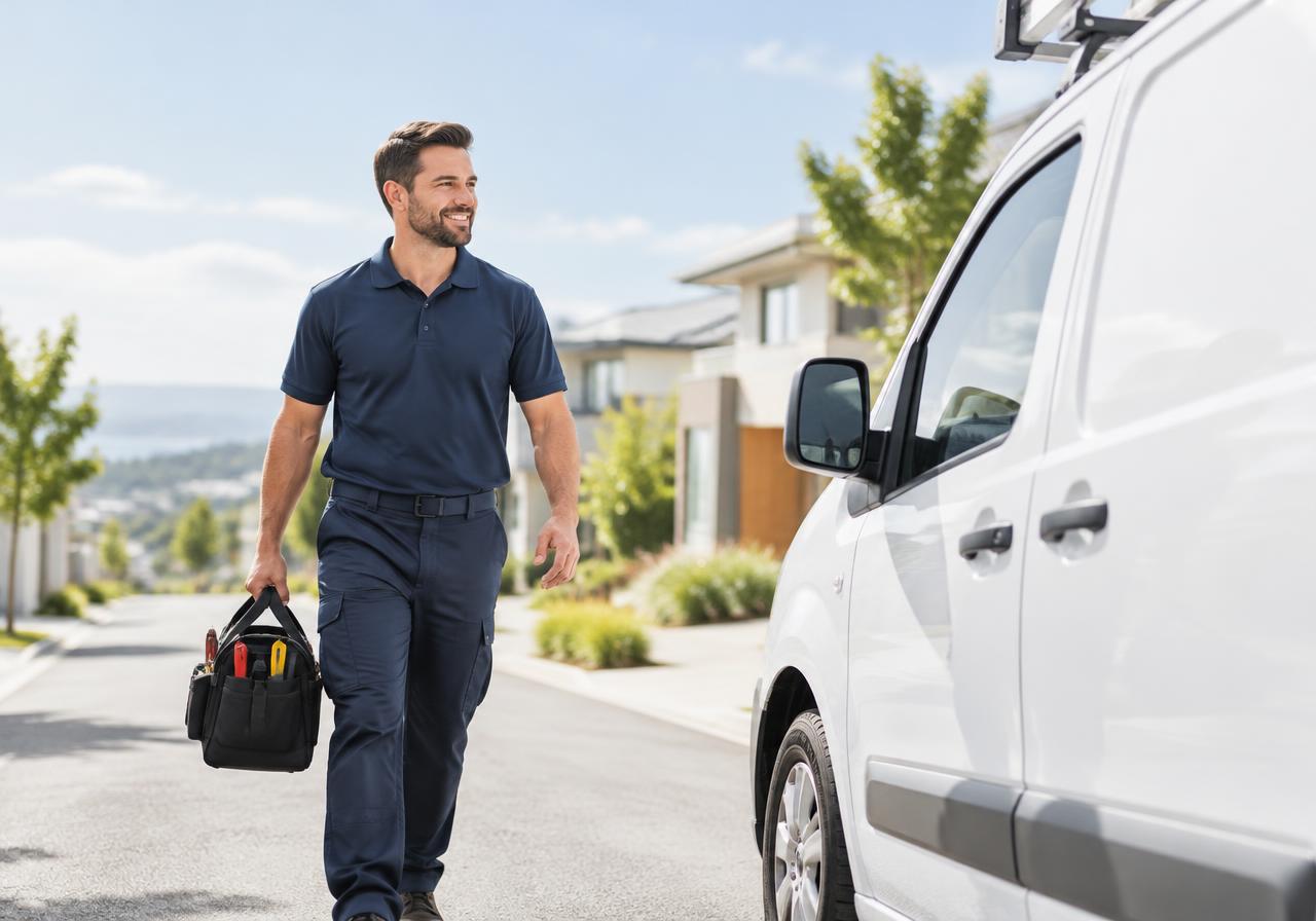Field technician walking to a service van